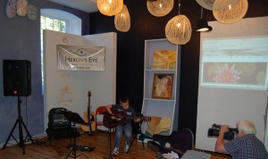 Students and instructors from Black Bear Conservatory of Music played guitar and piano during the HeronsEye.com website launch party at the Hawley Silk Mill.