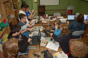 Digital SLR photo of young journalists at Manor Ink in Livingston Manor, NY.