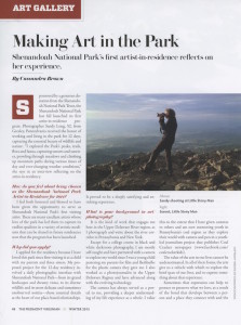 Download a PDF of the Piedmont Virginian article featuring an interview with Shenandoah National Park artist-in-residence, photographer Sandy Long.