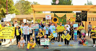 Photo of the Gloucester Knitting Nannas Against Gas participating in The Ground Beneath Our Hearts.
